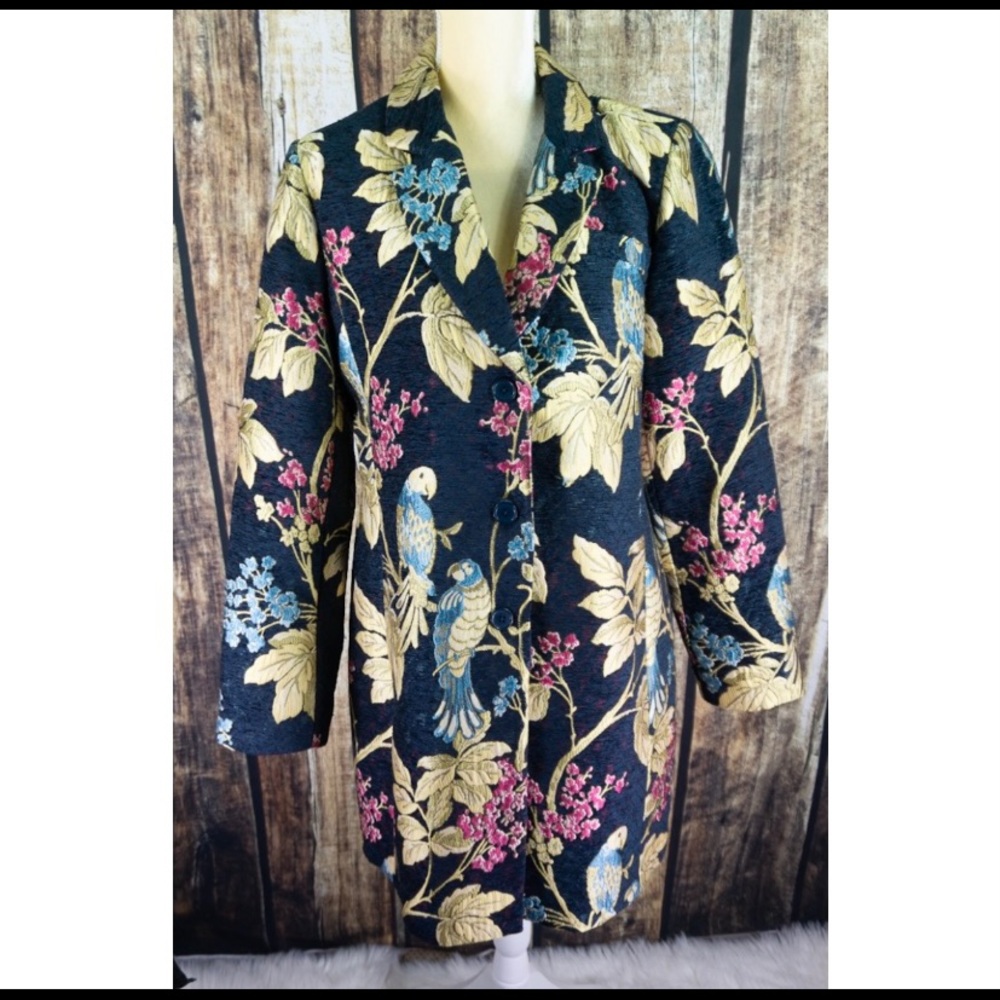 NWT Anthro Cartonnier Navy Blue Printed Coat